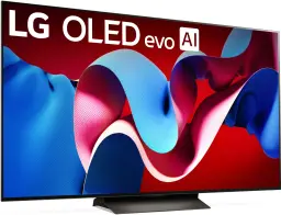 65-inch lg c4 tv angled on a white background