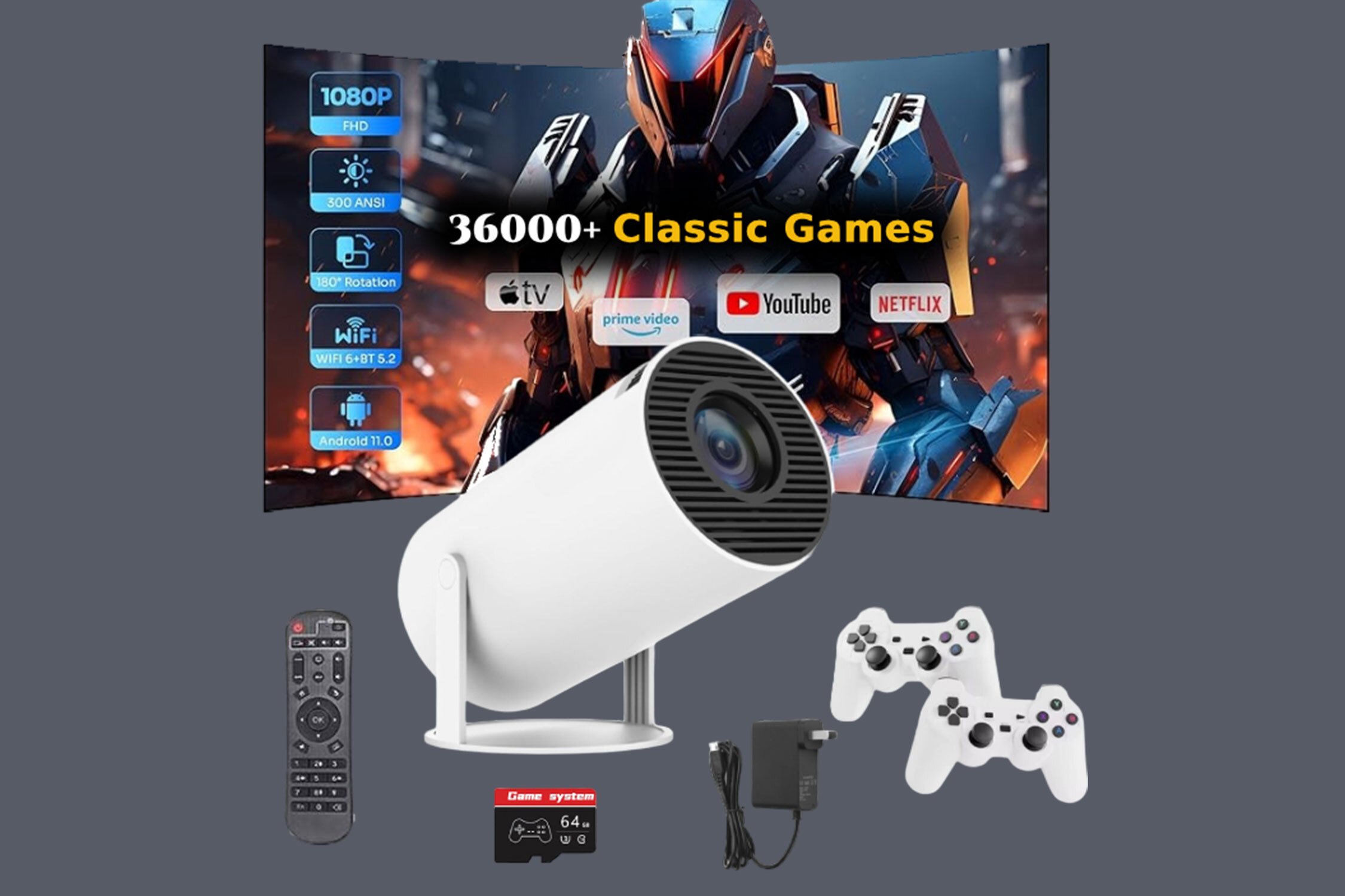 2-in-1 Ultimate 1080p HD Gaming Projector and accessories