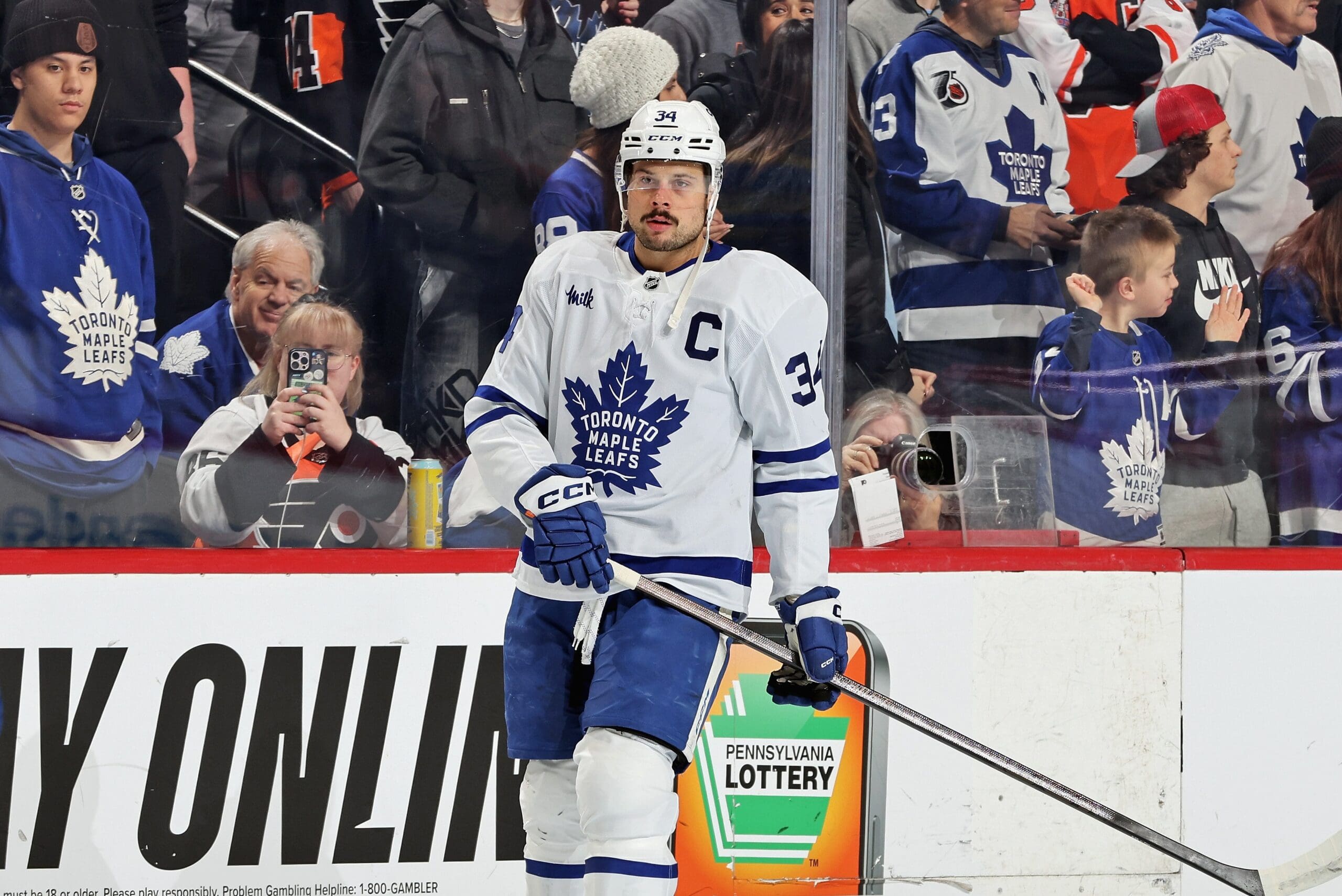 Auston Matthews of the Toronto Maple Leafs skates 