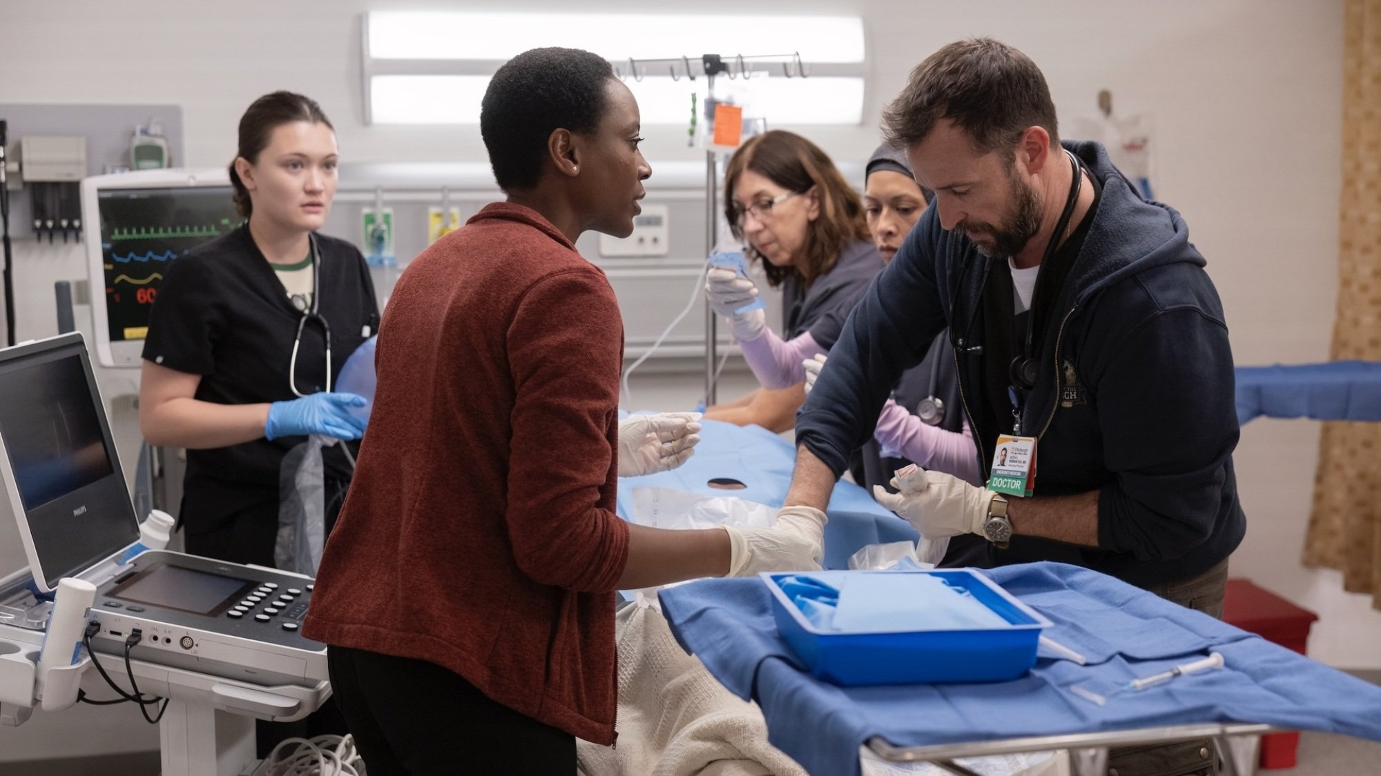 Isa Briones, Tracy Ifeachor, and Noah Wyle in "The Pitt."
