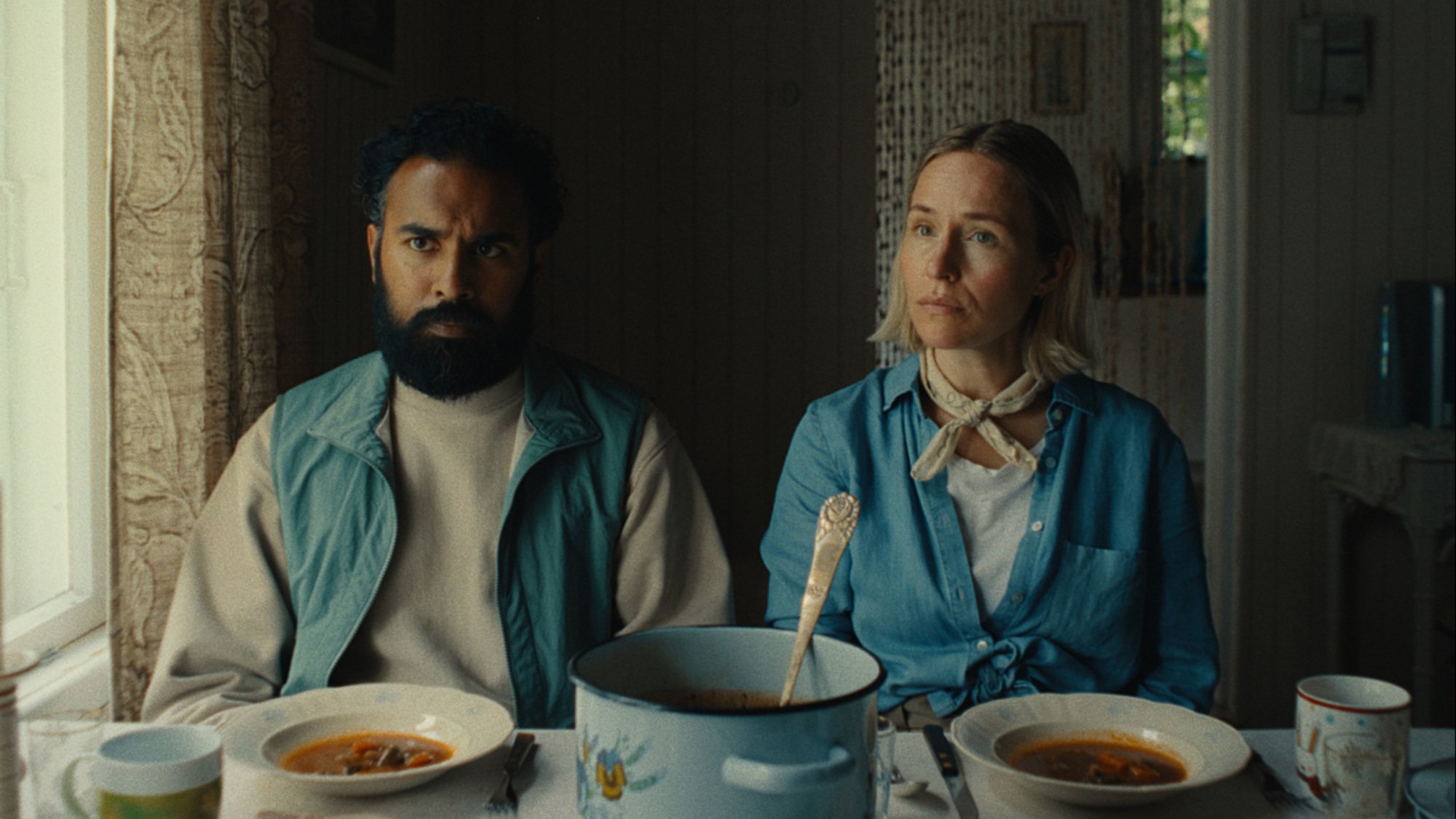 Himesh Patel and Sarah Goldberg appear in "Bubble & Squeak" by Evan Twohy, an official selection of the 2025 Sundance Film Festival. 