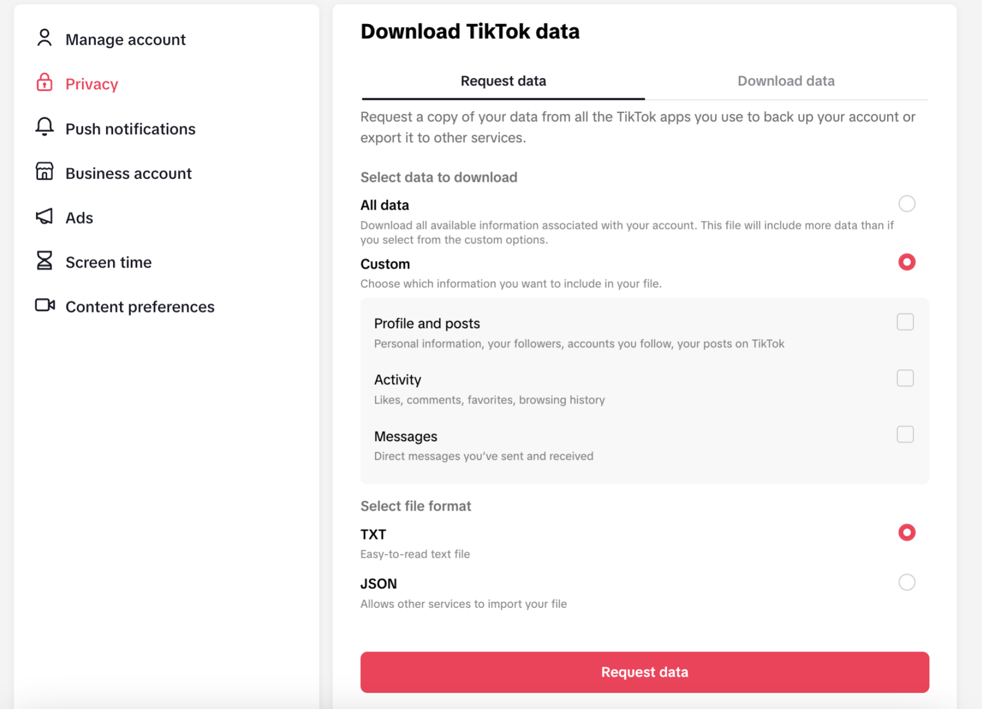 Request data from TikTok