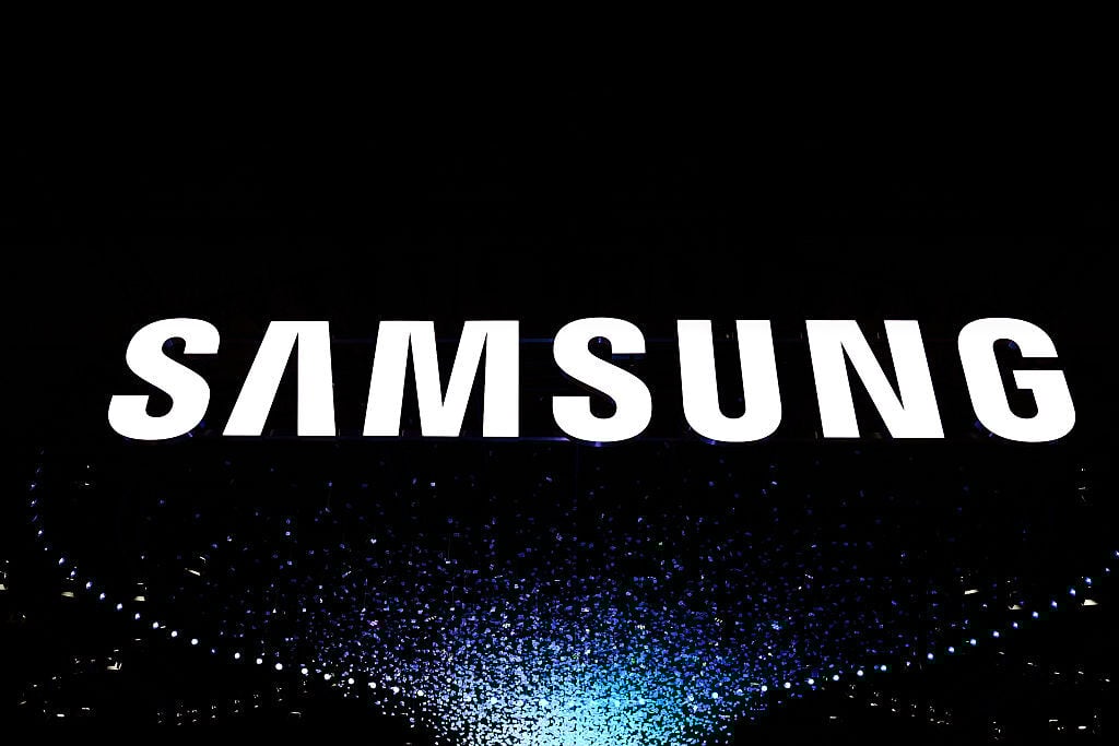 Samsung logo against black background