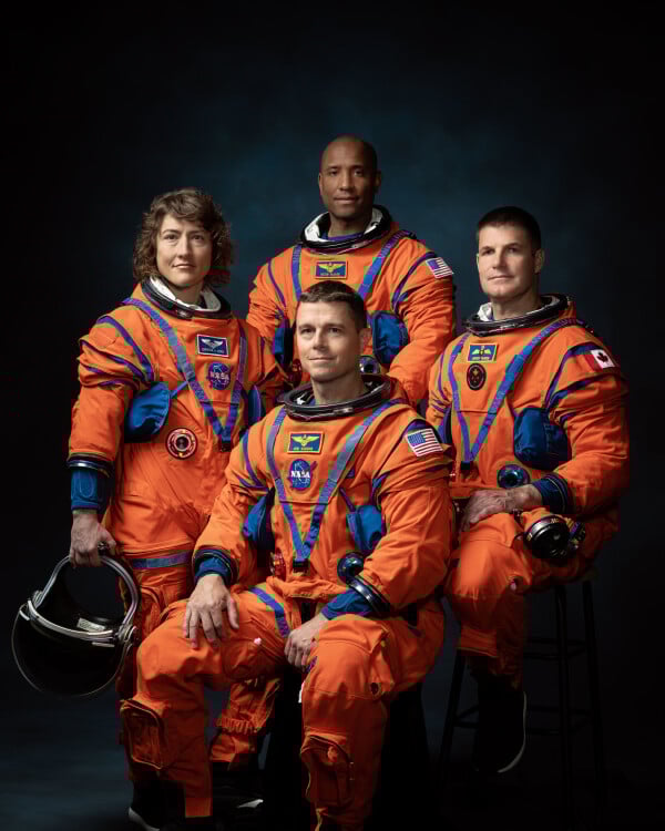 The Artemis II crew posing for their official NASA portrait