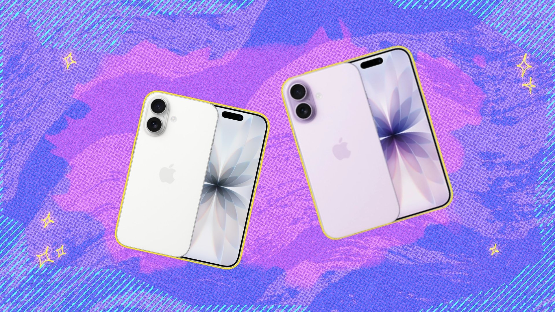 Two Apple iPhone 17s on composite background