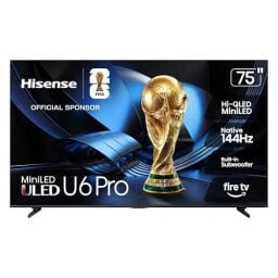 Hisense 75" U6 Pro Series Mini‑LED 4K UHD HDR Gaming AI Smart Fire TV (75U6SF Pro, 2026 New) – Hi-QLED, Native 144Hz, Motion Rate 480, Dolby Vision IQ,· Atmos, HDR10+, Glare-Free, Alexa+